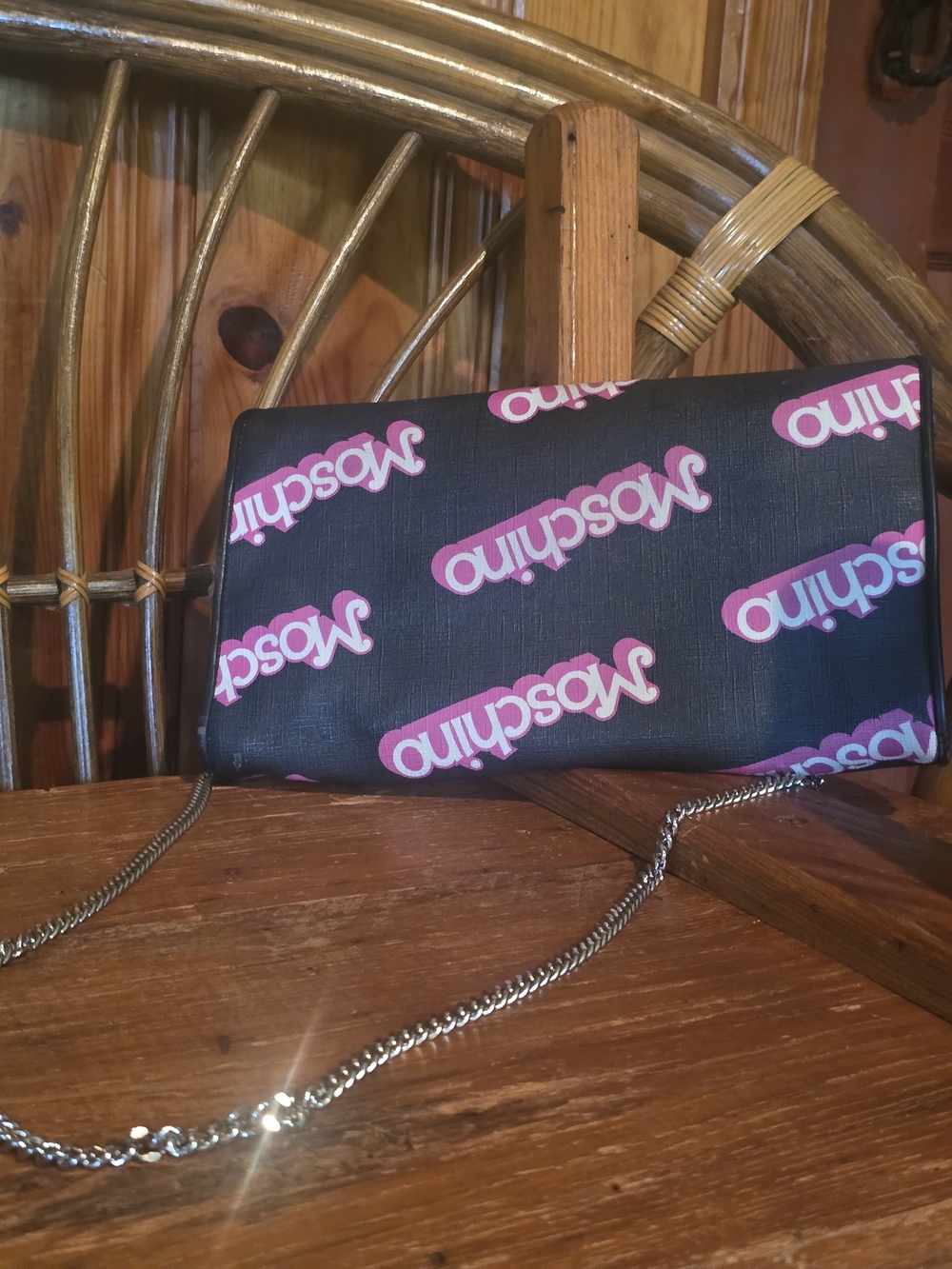 Moschino Barbie By Jeremy Scott Black Crossbody with Pink Logo Print - Picture 12 of 16